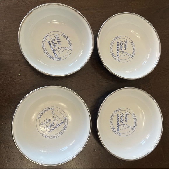 Vintage Logo Golden Rabbit Fine Enamelware Dip Bowls 4.5”x1” Tasting Set of 4 - Picture 3 of 9